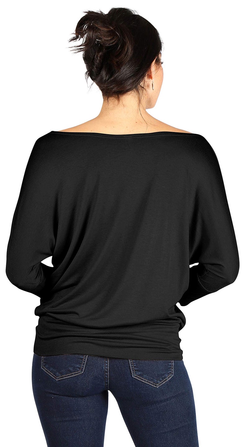 Simlu Dolman 3/4 Sleeve Drape Round Neck Top With Banded Waist - Made In USA, ..Black, Large - Image 3
